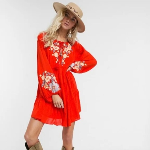 Free People Spell On You Floral Embroidered Boho Mini Dress Size XS - Picture 1 of 16